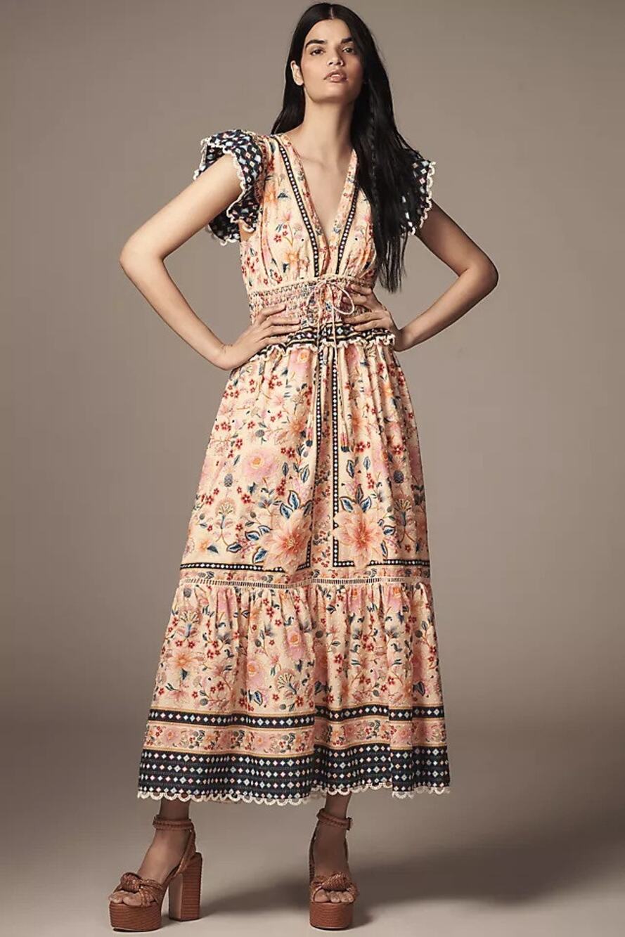 NEW NWT Farm Rio Superbloom Tapestry Cream Ruffle Maxi Dress Size M